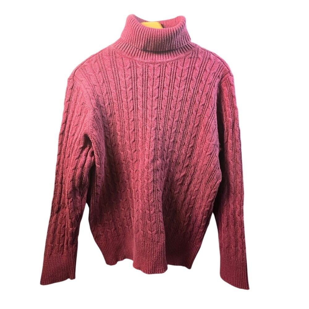 St. Johns Bay Burgundy Cable Knit Turtleneck Sweater Womens 2X Cotton Blend